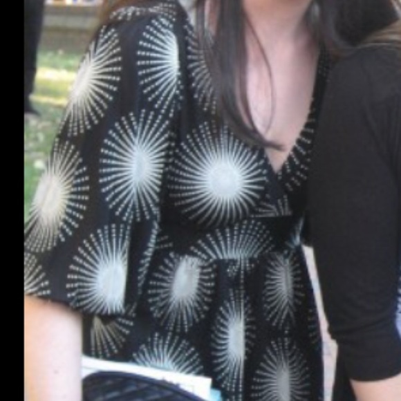 TIBI Silk Black/Ivory Print V-Neck Dress - Picture 7 of 7